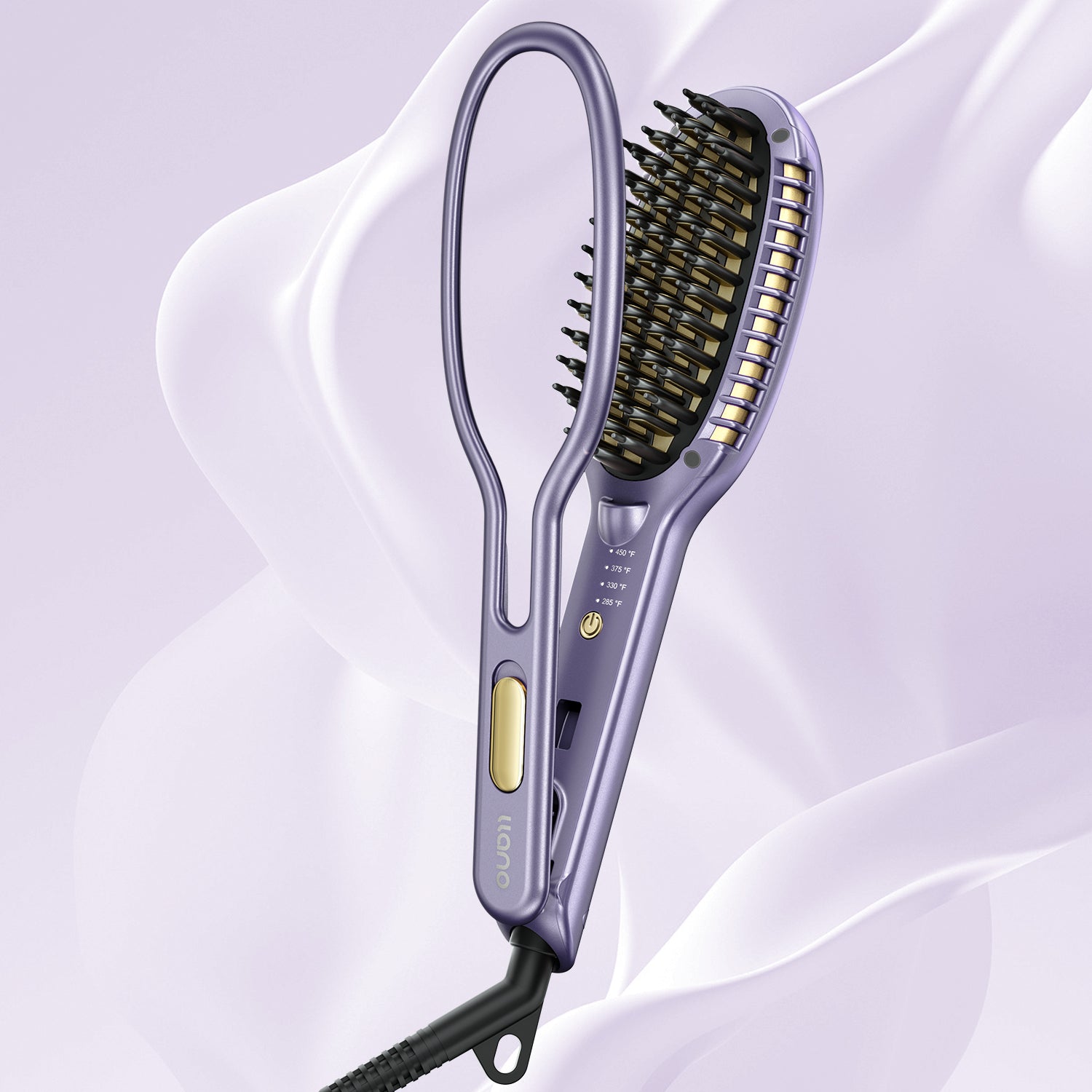 llano Hair Straightener Brush, Upgraded Ionic Hair Straightening Comb with Holder Clamp, Anti-Frizz Ceramic, Anti-Scald Ceramic straightening Brush (Lavender Purple)