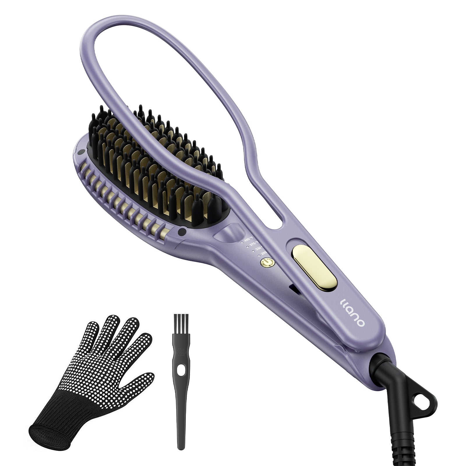 llano Hair Straightener Brush, Upgraded Ionic Hair Straightening Comb with Holder Clamp, Anti-Frizz Ceramic, Anti-Scald Ceramic straightening Brush (Lavender Purple)