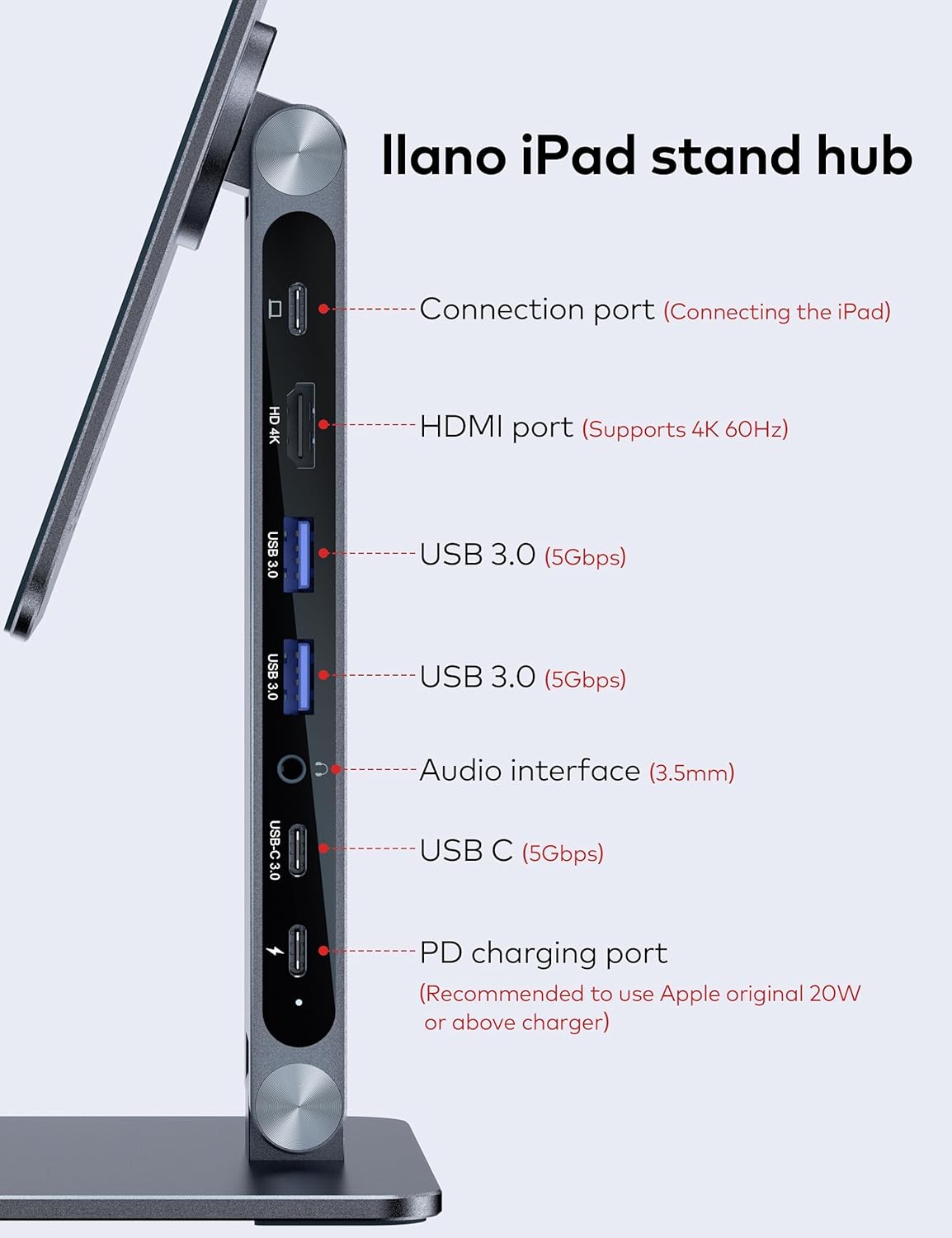 LLANOHOME Magnetic Stand Hub for iPad Pro 12.9 Inch