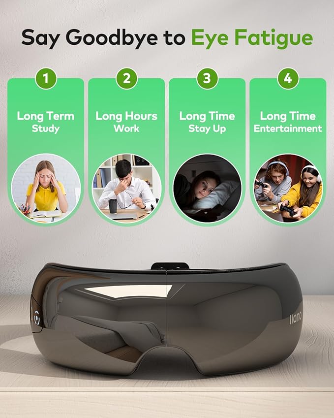 llano Eye Massager for Migraines Relief, Visible Heated Eye Mask for Christmas Birthday Gifts, Foldable Eye Massage Mask with Heat, Compression for Eye Strain Relief, Reduce Stye Eye, Improve Sleep