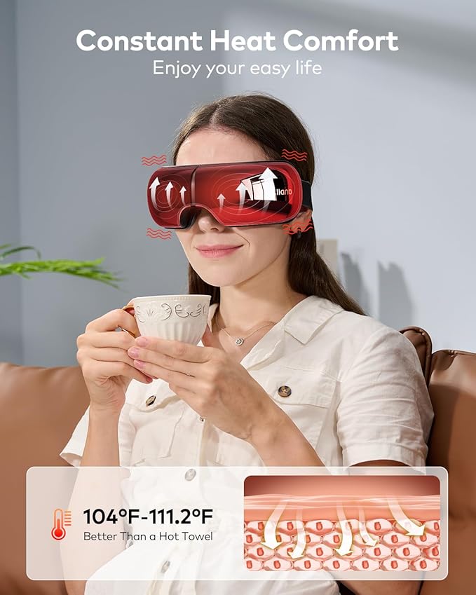 llano Eye Massager for Migraines Relief, Visible Heated Eye Mask for Christmas Birthday Gifts, Foldable Eye Massage Mask with Heat, Compression for Eye Strain Relief, Reduce Stye Eye, Improve Sleep
