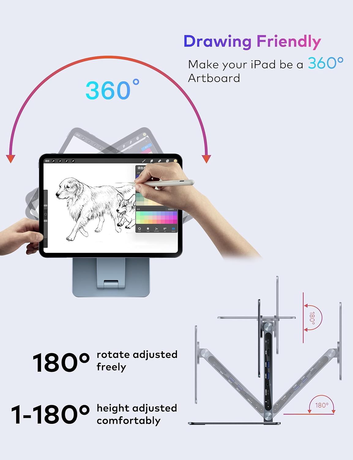 LLANOHOME Magnetic Stand Hub for iPad Pro 12.9 Inch