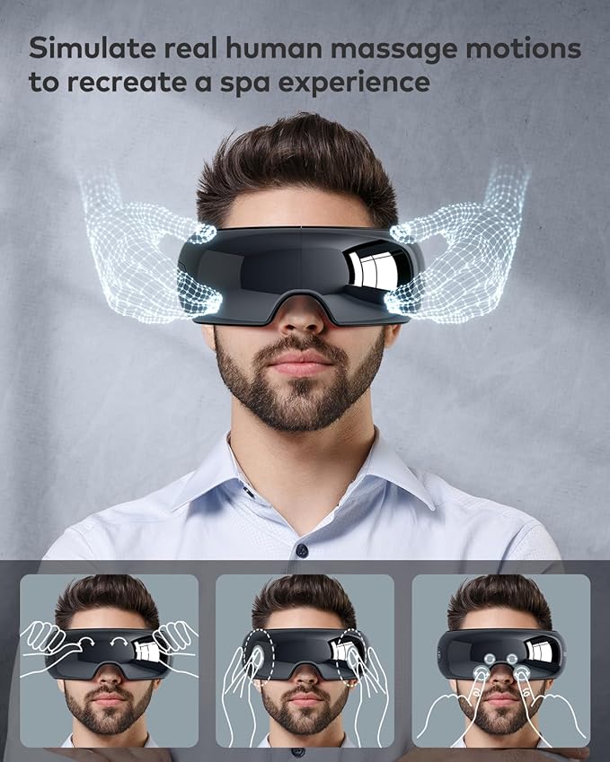 llano Eye Massager for Migraines Relief, Visible Heated Eye Mask for Christmas Birthday Gifts, Foldable Eye Massage Mask with Heat, Compression for Eye Strain Relief, Reduce Stye Eye, Improve Sleep