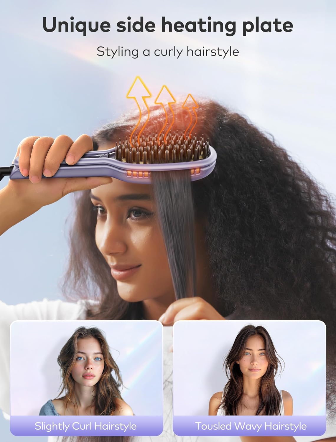 llano Hair Straightener Brush, Upgraded Ionic Hair Straightening Comb with Holder Clamp, Anti-Frizz Ceramic, Anti-Scald Ceramic straightening Brush (Lavender Purple)