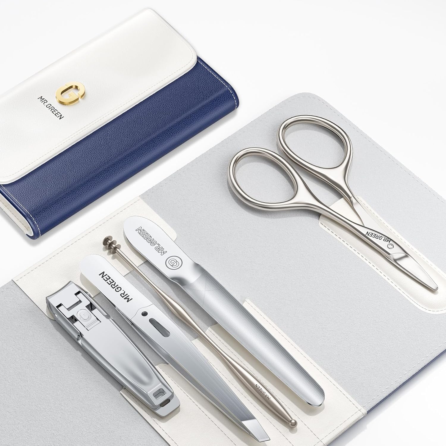 LLANOHOME Nail Clippers, 5PCS Nail Clipper Set with Ultra-Thin Fingernail Clippers,Nail File, Tweezers, Scissors, Professional Manicure Set for Men and Women, Nail Cutter with Leather Case (Blue)