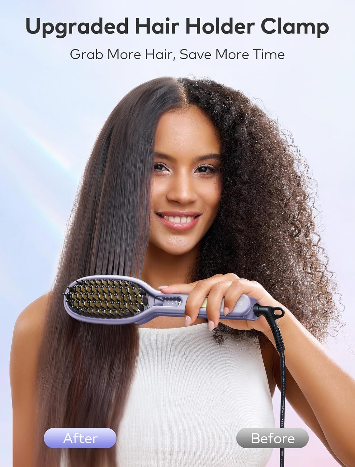 llano Hair Straightener Brush, Upgraded Ionic Hair Straightening Comb with Holder Clamp, Anti-Frizz Ceramic, Anti-Scald Ceramic straightening Brush (Lavender Purple)