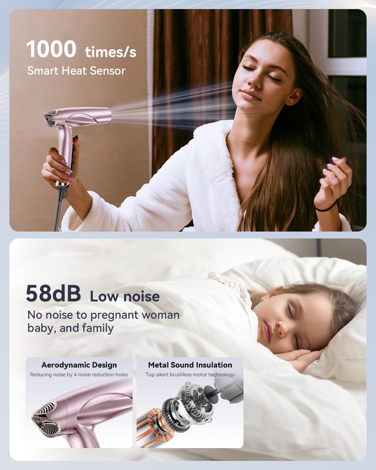 llano Hair Dryer Ionic Blow Dryer with 110,000 RPM High-Speed Brushless Motor, Professional Salon Fast Drying Quiet Hairdryer with 200Million Neutralizing Ions (Positive&Negative), Portable Travel Blowdryer