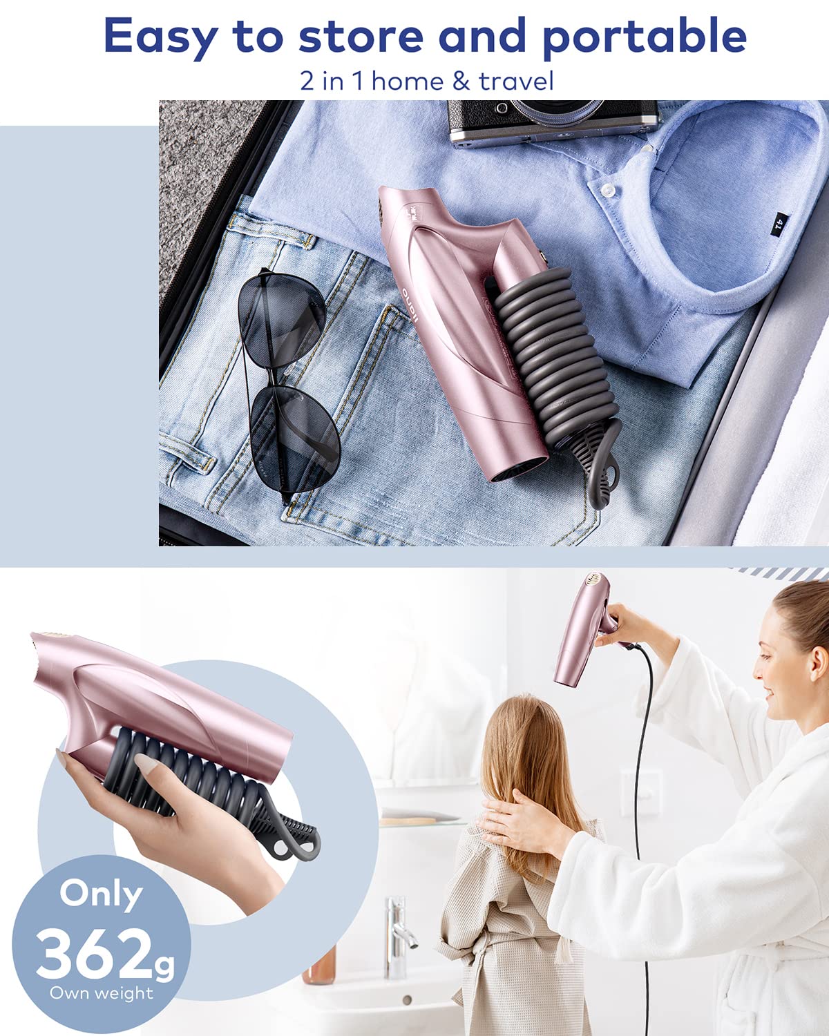 llano Hair Dryer Ionic Blow Dryer with 110,000 RPM High-Speed Brushless Motor, Professional Salon Fast Drying Quiet Hairdryer with 200Million Neutralizing Ions (Positive&Negative), Portable Travel Blowdryer