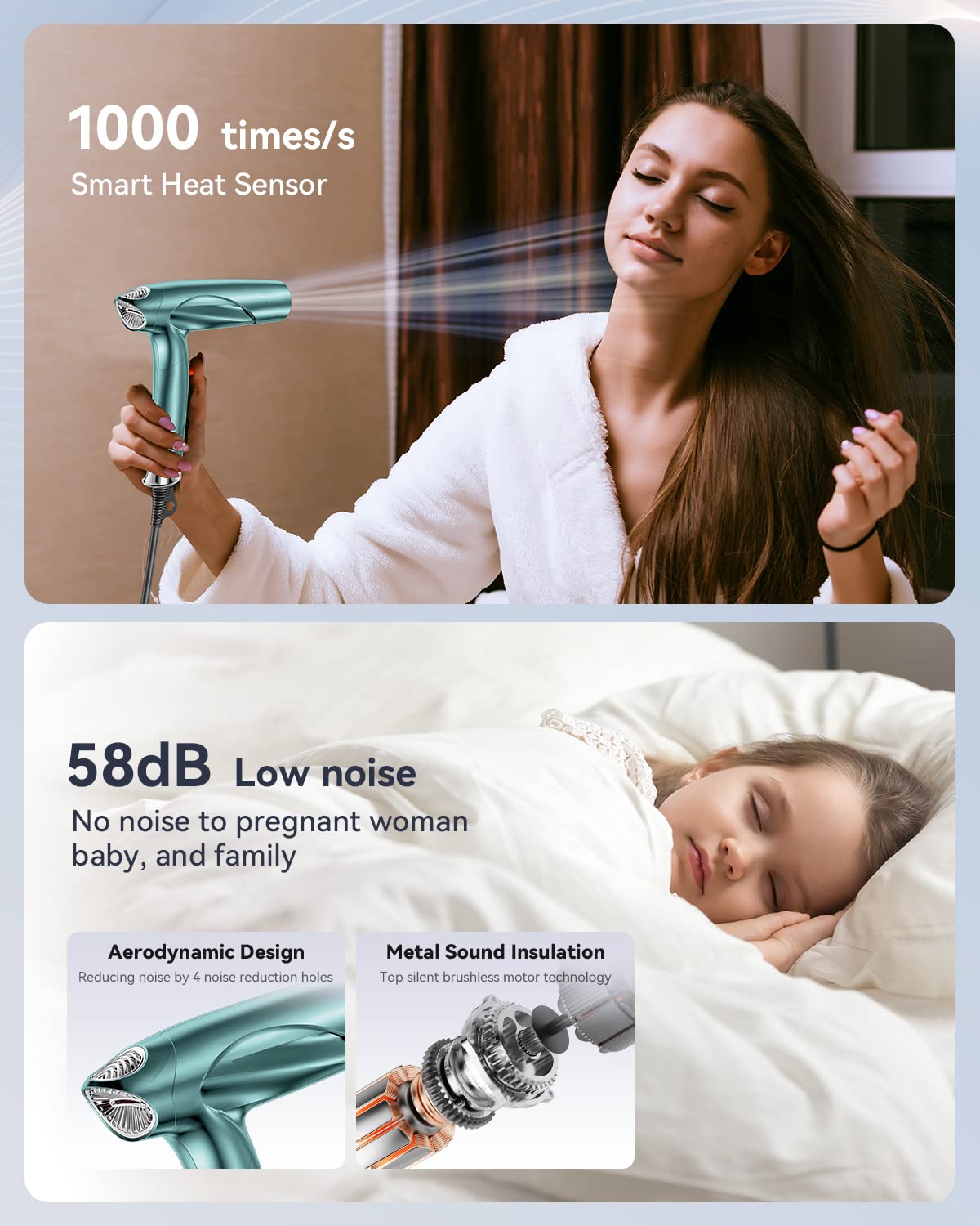 llano Hair Dryer Ionic Blow Dryer with 110,000 RPM Brushless Motor, llano Folding Portable Travel Hairdryer with 200 Million Neutralizing Ions, High-Speed Fast Drying Quiet Blowdryer for Women Men - Green
