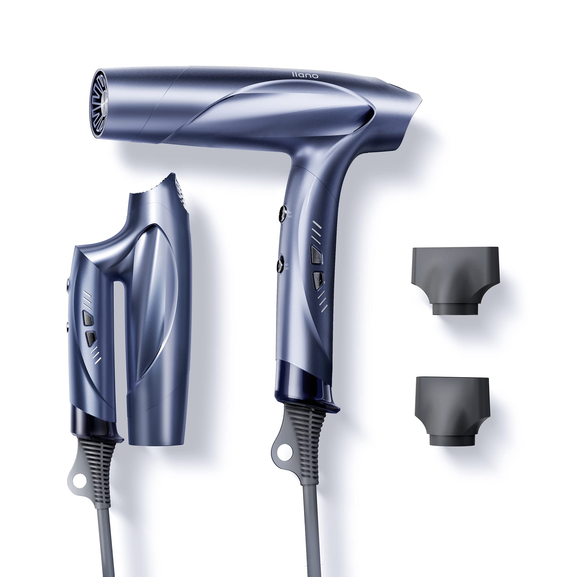 llano Hair Dryer Ionic Blow Dryer with 110,000 RPM Brushless Motor, Folding Portable Travel Hairdryer with 200 Million Neutralizing Ions, High-Speed Fast Drying Quiet Hairdryer for Women Men - Silver Blue